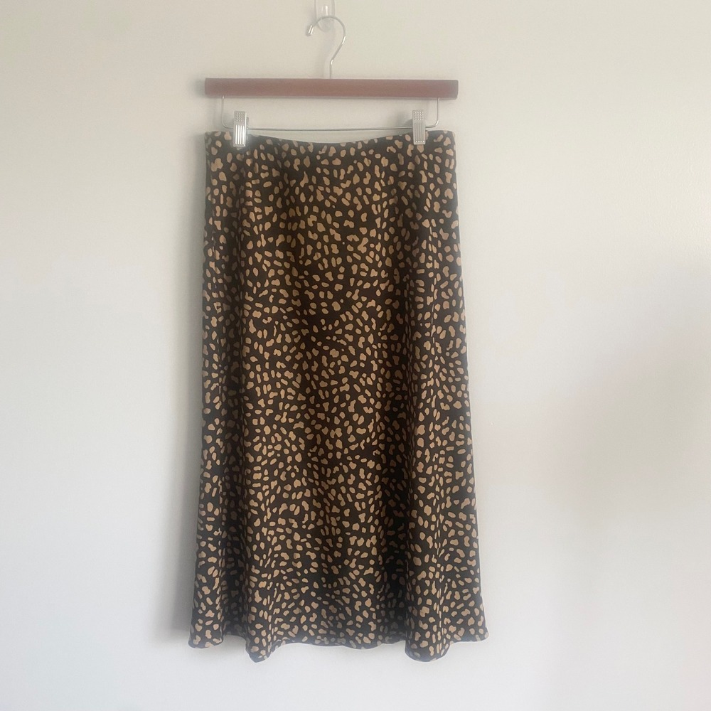 Sanctuary Black & Brown Animal Print Midi Slip‎ Skirt Size Medium NWT